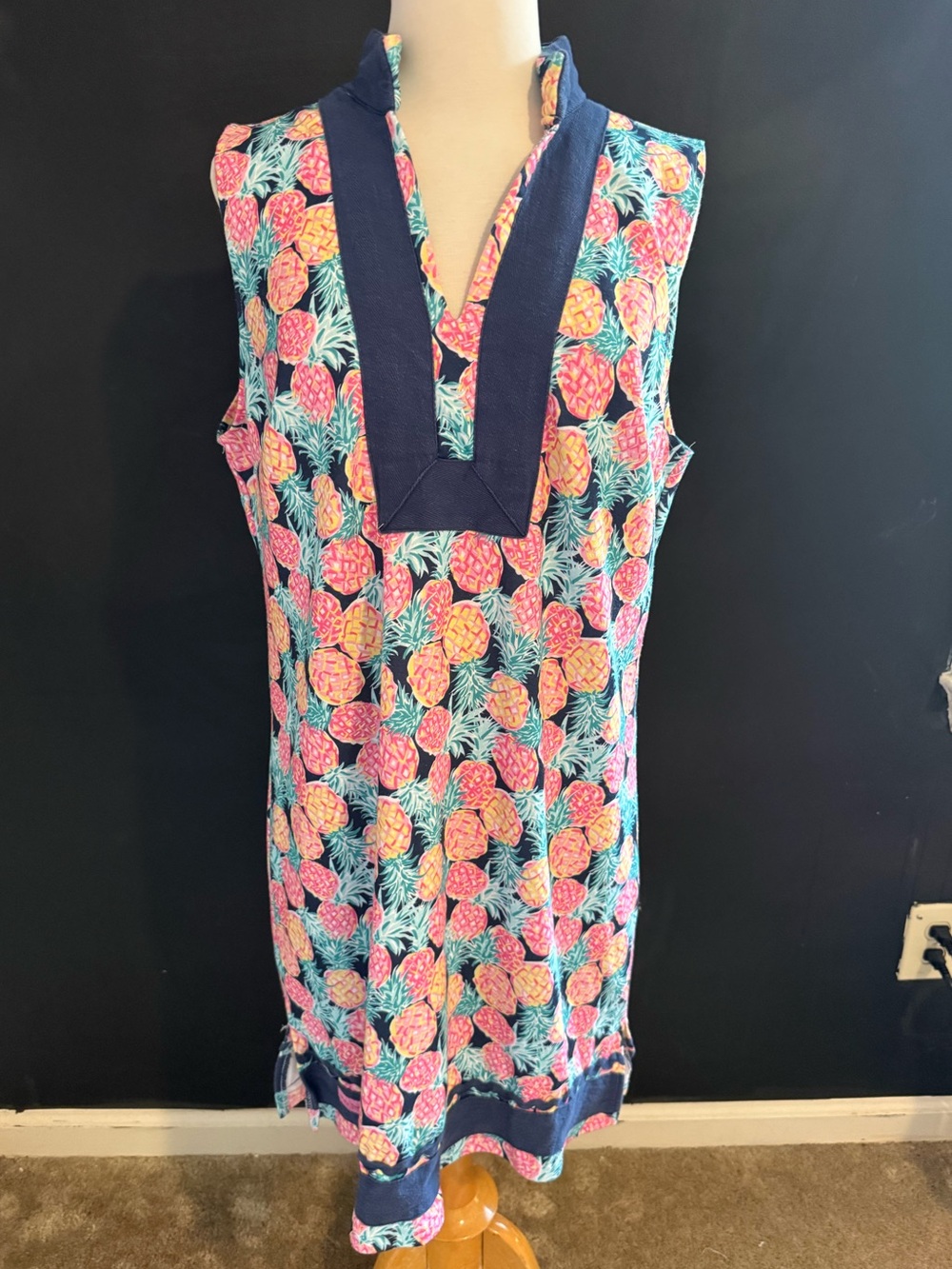 Simply Southern Pink Pineapple Print Dress Large Summer Sleeveless Shift Dress